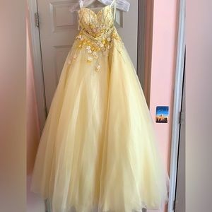 Yellow floral two piece prom dress